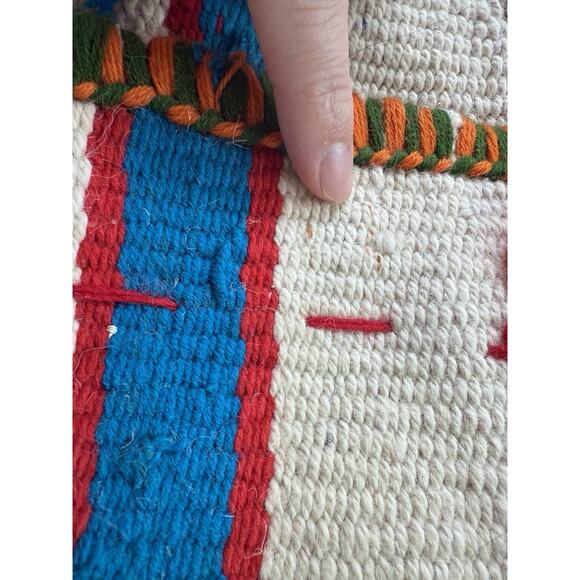 Vtg Wool Carpet Rug Tapestry Tassel Textile Salt Bag Wall Hanging Boho Fringe - Picture 7 of 9